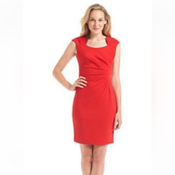 Calvin Klein ponte knit red tailored sheath square neck work cocktail dress EUC - Picture 5 of 10